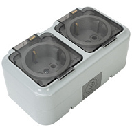 Розетка открытой проводки Bylectrica Пралеска Аква, 2-местная, 16А, с заземлением, с крышкой, IP54, серая цены в Воронеже