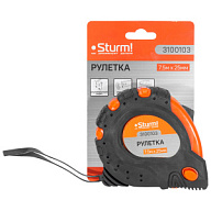 Рулетка Sturm!, 7,5м х25мм, 3 кнопки стопа, двухсторонняя, магнит на зацепе цены в Воронеже