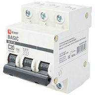 Выключатель автоматический ВА47-29 EKF, 3 полюсный, 20А С 4.5кА цены в Воронеже