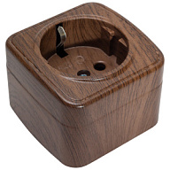 Розетка открытой проводки EKF Минск, 1-местная, с заземлением, темное дерево цены в Воронеже