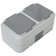 Блок открытой проводки Bylectrica Пралеска Аква, розетка 2-местная, с заземлением,  IP54, серый цены в Воронеже