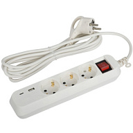 Удлинитель ЭРА, 3-местный, 3м, ПВС 3х0.75мм, с выключателем, с входом USB и Type-C, с заземлением цены в Воронеже