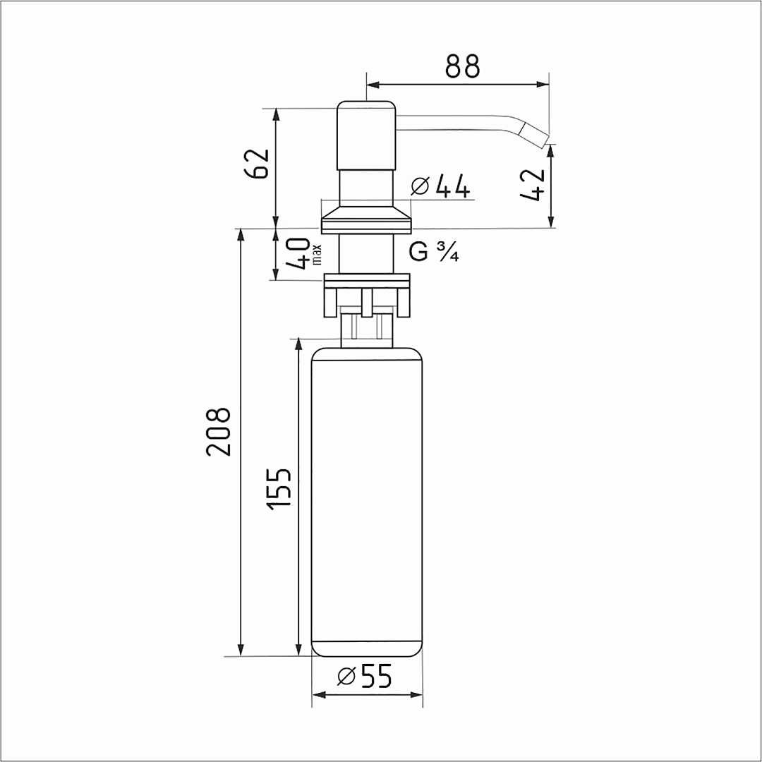 Дозатор встраиваемый для жидкого моющего средства Mixline, 330мл, бронза