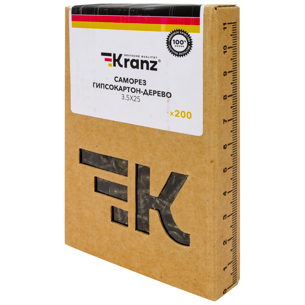 Саморез Kranz, ГД 3,5 х 25, оксидированный, крупная резьба, коробка 200 шт/уп фото №1