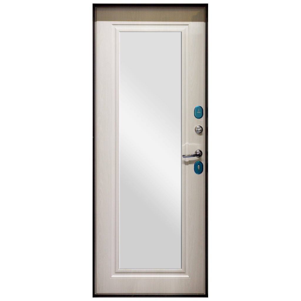 Дверь металлическая Гарда серебро, зеркало Фацет, Белый ясень, 860х2050ммх7.5см, правая фото №1